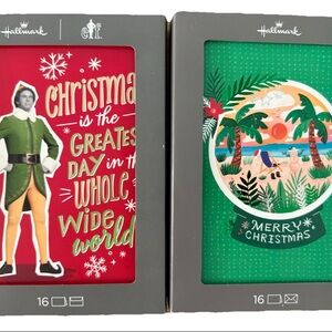 Hallmark Merry Christmas Cards 2 Box of 16 Snow Globe Beach & Elf New Sealed